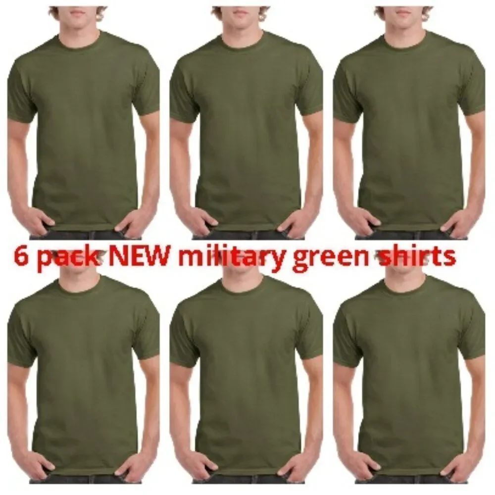 NEW 6 pack men shirt short sleeve 6 military green color shirts great deal!